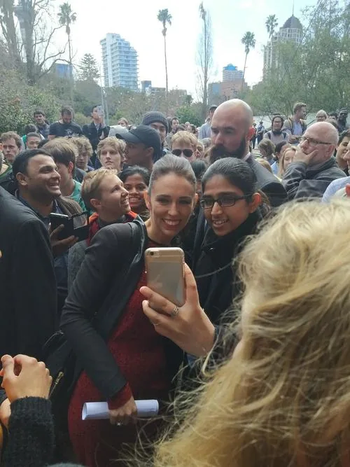 Taking selfies with students